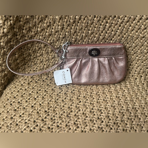 Coach Handbags - Coach Metallic Wristlet with Decorative Kisslock Bright Silky Interior NWT